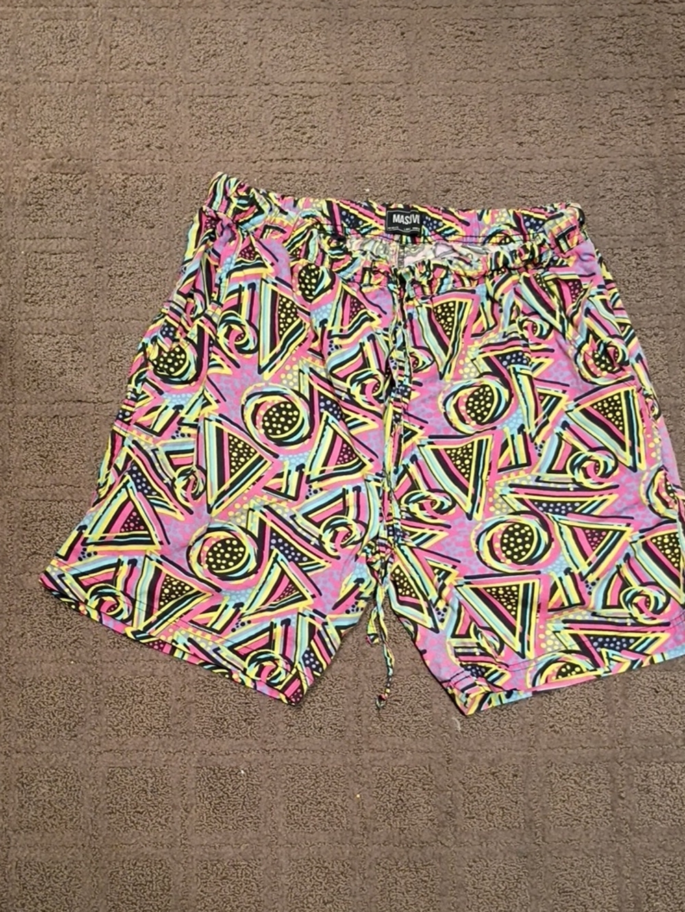 MASW Neon Geo Print Men’s Swim Shorts - Pink Multicolor